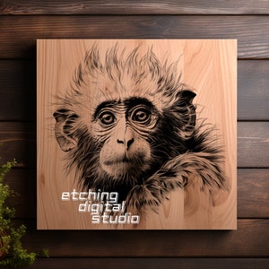 Little Monkey PNG for CNC Laser Engrave, Laser Burn, Glowforge File, Lightburn File, Wood Engraving, Digital Design PNG, Illusion Laser