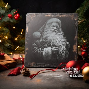Santa Claus PNG for CNC Laser Engrave, Laser Burn, Glowforge File, Xmas, Lightburn File, Slate Coasters, Digital Design PNG, Illusion Laser