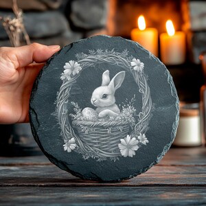 Hase Ostern PNG | Schieferuntersetzer mit Gravur | Schiefertafelätzung | DIY-Heimdeko | Lasergravurdatei | CNC-Fräser