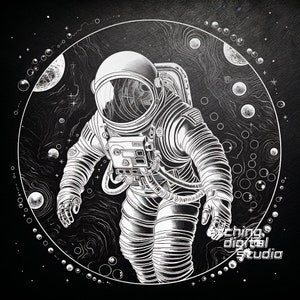 Astronaute PNG pour gravure laser CNC, gravure laser, fichier Glowforge, Lightburn, Slate Coaster, routeur CNC, laser illusion, conception de gravure