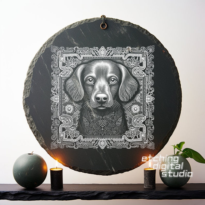 Dog Tile PNG for CNC Laser Engrave, Laser Burn, Glowforge File, Lightburn, Slate Coaster, CNC Router, Illusion Laser, Engraving Design image 2