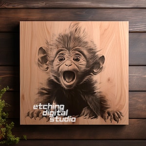 Little Monkey PNG for CNC Laser Engrave, Laser Burn, Glowforge File, Lightburn File, Wood Engraving, Digital Design PNG, Illusion Laser