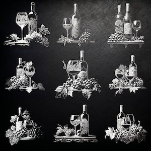 9 bundel wijnleisteen PNG | Leistenen onderzetters gegraveerd | Leisteenborden etsen | DIY-huisdecoratie | Lasergraveerbestand | CNC-routerbestanden