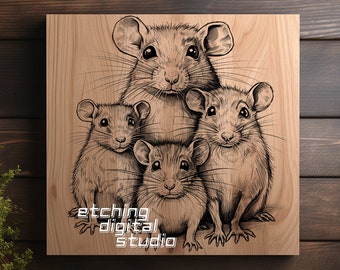 Rat Family PNG for CNC Laser Engrave, Laser Burn, Glowforge File, Lightburn File, Wood Engraving, Digital Design PNG, Illusion Laser