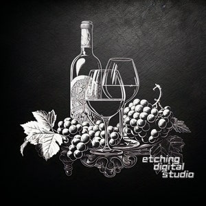 Bottiglia di vino PNG per incisione laser CNC, bruciatura laser, Glowforge, salumi, tagliere, tagliere, router CNC, laser Illusion