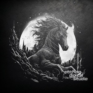 Black Horse PNG voor CNC lasergraveren, laserbranden, Glowforge-bestand, Lightburn-bestand, leisteengravure, digitaal ontwerp PNG, illusielaser