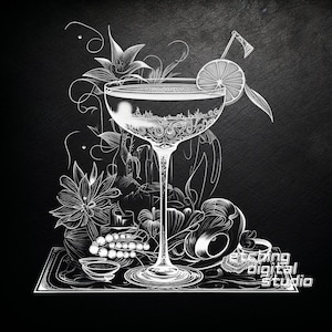 Cocktail Drink PNG per incisione laser CNC, bruciatura laser, Glowforge, salumi, tagliere, tagliere, router CNC, laser illusione