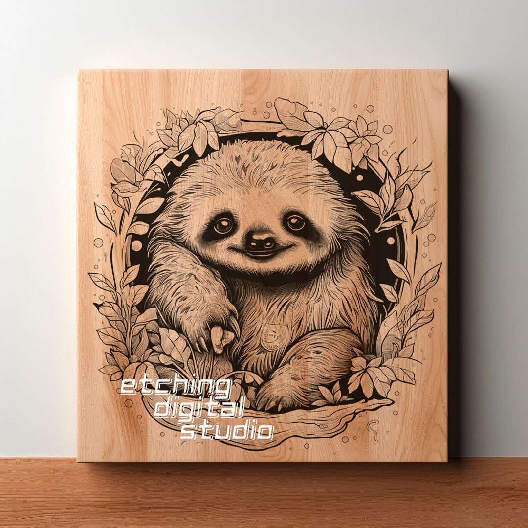 Sloth Kawaii PNG for CNC Laser Engrave, Laser Burn, Glowforge File ...