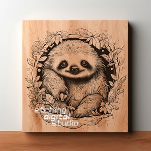 Sloth Kawaii PNG for CNC Laser Engrave, Laser Burn, Glowforge File, Lightburn File, Wood Engraving, Digital Design PNG, Illusion Laser