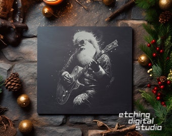 Santa Claus Guitar PNG for CNC Laser Engrave, Laser Burn, Glowforge File, Lightburn File, Slate Coasters, Digital Design PNG, Illusion Laser