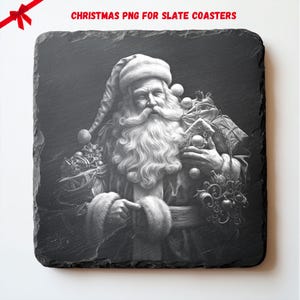Père Noël tenant des cadeaux PNG pour la gravure laser CNC, la gravure laser, le fichier Glowforge, Noël, le fichier Lightburn, les sous-verres en ardoise, le laser illusion