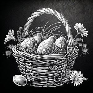 Osterkorb, Lasergravurdatei, Schieferuntersetzer graviert, CNC-Projekte, herunterladbare Drucke, Osterhase, kunstvoller Osterdruck