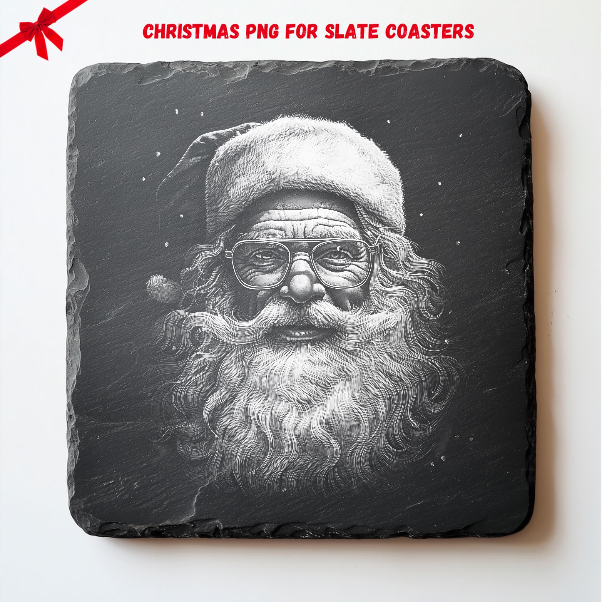 Santa Christmas PNG for CNC Laser Engrave, Laser Burn, Glowforge File, Lightburn File, Slate Coasters, Digital Design PNG, Illusion Laser