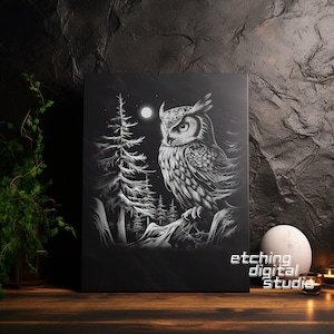 Uilenbosnacht PNG voor CNC-lasergravering, laserbranden, Glowforge-bestand, Lightburn-bestand, leisteengravering, digitaal ontwerp PNG, illusielaser