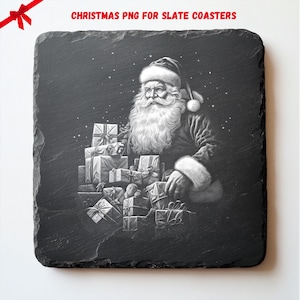 Weihnachtsmann hält Geschenke PNG für CNC-Lasergravur, Laserbrennen, Glowforge-Datei, Lightburn-Datei, Schieferuntersetzer, Weihnachten, Baum, Illusionslaser