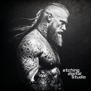 Viking Warrior PNG voor CNC lasergraveren, laserbranden, Glowforge-bestand, Lightburn-bestand, leisteengravure, digitaal ontwerp PNG, illusielaser