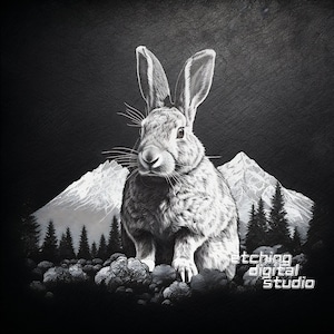 Rabbit Mountain PNG pour gravure laser CNC, gravure laser, fichier Glowforge, fichier Lightburn, gravure sur ardoise, conception numérique PNG, laser illusion