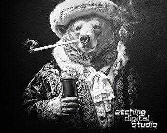 Majestic Bear PNG for CNC Laser Engrave, Laser Burn, Glowforge File, Lightburn, Slate Coaster, CNC Router, Illusion Laser, Engraving Design