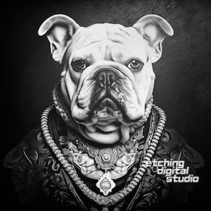 Gekleed Bulldog PNG voor CNC lasergraveren, laserbranden, Glowforge-bestand, Lightburn-bestand, leisteengravure, digitaal ontwerp PNG, illusielaser