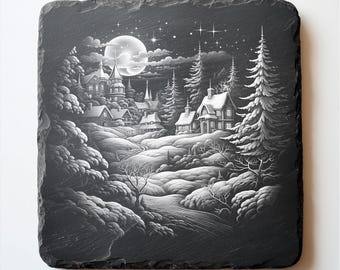 Christmas Village PNG for CNC Laser Engrave, Laser Burn, Glowforge File, Lightburn File, Slate Coasters, Digital Design PNG, Illusion Laser