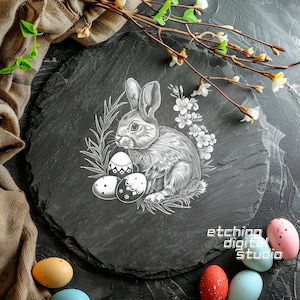 Osterhase, Lasergravurdatei, Schieferuntersetzer graviert, CNC-Projekte, herunterladbare Drucke, Osterhase, kunstvoller Osterdruck