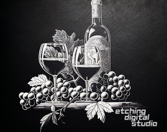 Wine Design PNG for CNC Laser Engrave, Laser Burn, Glowforge, Charcuterie, Chopping Board, Cutting Board, Digital Design PNG, Illusion Laser