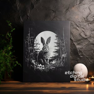Rabbit Forest PNG pour gravure laser CNC, gravure laser, fichier Glowforge, fichier Lightburn, gravure sur ardoise, conception numérique PNG, laser illusion
