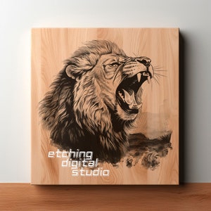 León PNG para grabado láser CNC, grabación láser, archivo Glowforge, archivo Lightburn, grabado en madera, diseño digital PNG, láser de ilusión