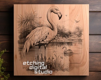 Flamingo PNG for CNC Laser Engrave, Laser Burn, Glowforge File, Lightburn File, Wood Engraving, Digital Design PNG, Illusion Laser