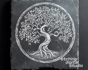 Tree Of Life Slate PNG | Slate Coasters Engraved | Slate Boards Etching | DIY Home Decor | Laser Engraving File | Cnc Router Files