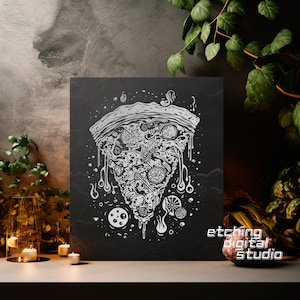Pizza PNG für CNC-Lasergravur, Laserbrennen, Glowforge, Charcuterie, Schneidebrett, Schneidebrett, digitales Design PNG, Illusionslaser