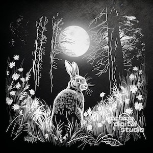 Rabbit Forest PNG pour gravure laser CNC, gravure laser, fichier Glowforge, fichier Lightburn, gravure sur ardoise, conception numérique PNG, laser illusion