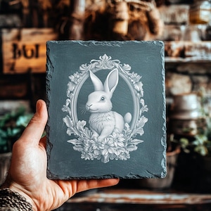 Lapin Ardoise PNG | Sous-verres en ardoise gravés | Gravure de planches d’ardoise | Décoration d'intérieur bricolage | Fichier de gravure laser | Fichiers de routeur CNC