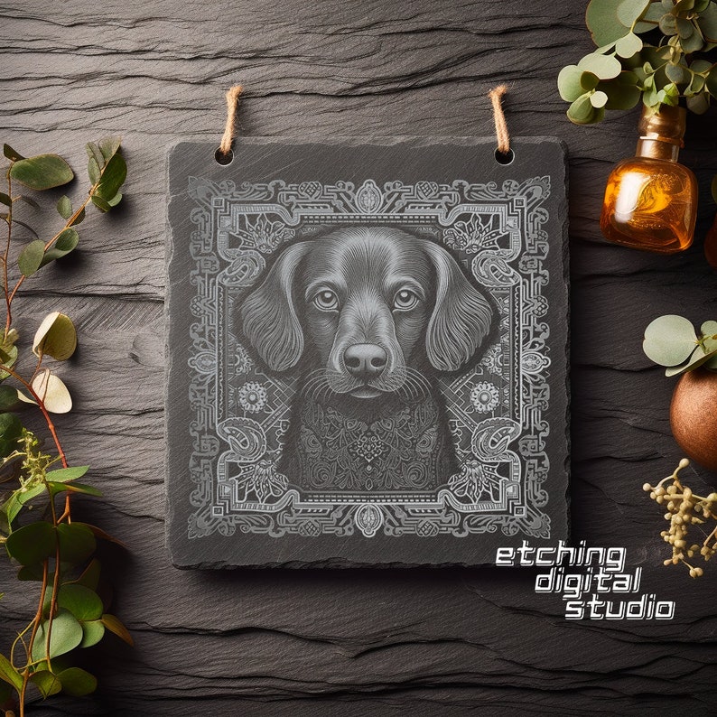 Dog Tile PNG for CNC Laser Engrave, Laser Burn, Glowforge File, Lightburn, Slate Coaster, CNC Router, Illusion Laser, Engraving Design image 5