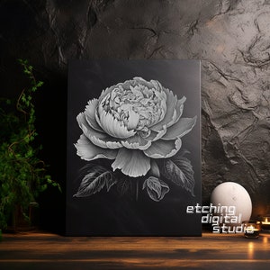 Peony Flower PNG voor CNC lasergraveren, laserbranden, Glowforge-bestand, Lightburn-bestand, leisteengravure, digitaal ontwerp PNG, illusielaser