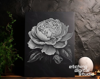Peony Flower PNG for CNC Laser Engrave, Laser Burn, Glowforge File, Lightburn File, Slate Engraving, Digital Design PNG, Illusion Laser
