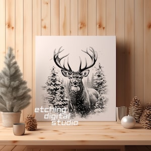Cervo PNG per incisione laser CNC, masterizzazione laser, file Glowforge, file lightburn, incisione su legno, design digitale PNG, laser illusione