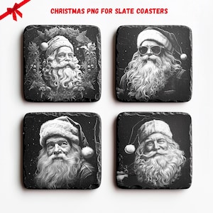 4 Bundle Weihnachtsmann PNG für CNC-Lasergravur, Laserbrennen, Lightburn-Datei, Schieferuntersetzer, Weihnachtszeit, Baumweihnacht, Illusionslaser