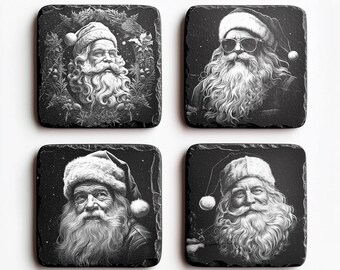 CNC レーザー彫刻、レーザー バーン、ライトバーン ファイル、スレート コースター、クリスマス タイム、ツリー クリスマス、イリュージョン レーザー用の 4 バンドル サンタ クロース PNG