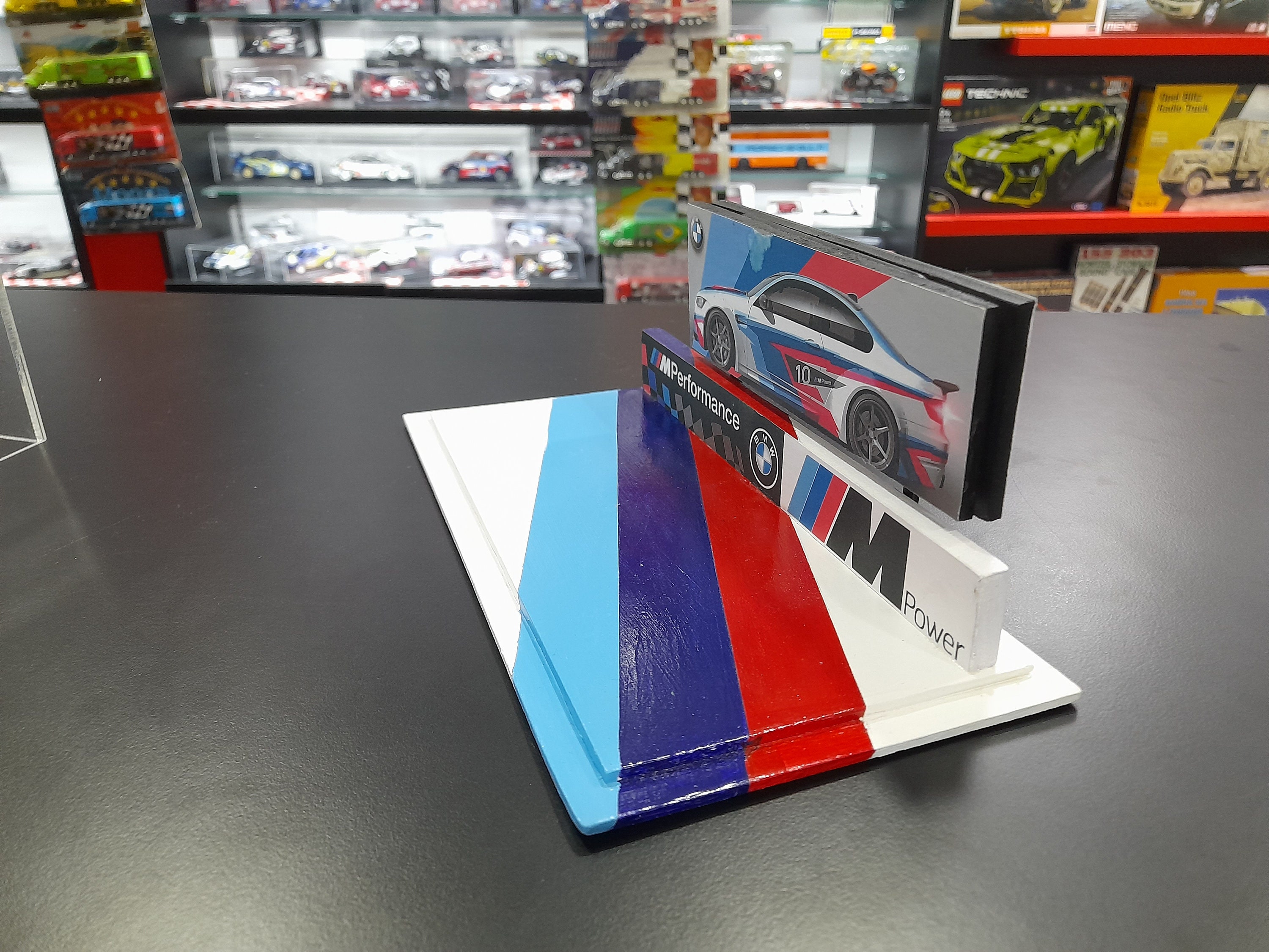 BMW Rally Car Stand, Race Car Runway Scale, Handmade Diorama for Race