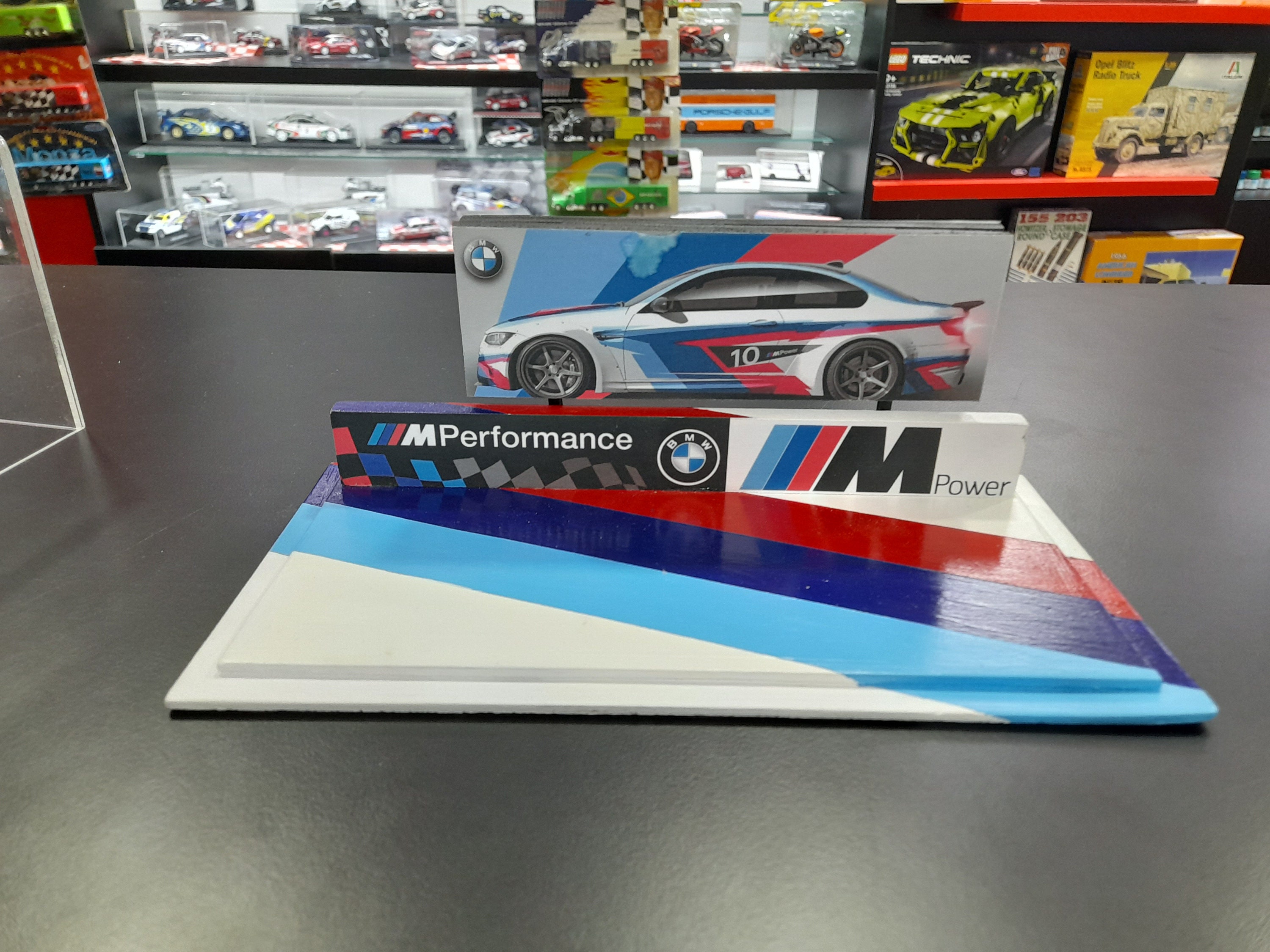 BMW Rally Car Stand, Race Car Runway Scale, Handmade Diorama for Race