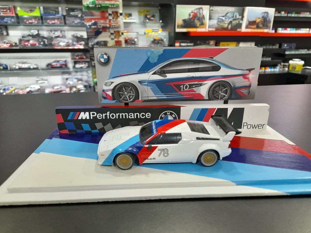 BMW Rally Car Stand, Race Car Runway Scale, Handmade Diorama for Race