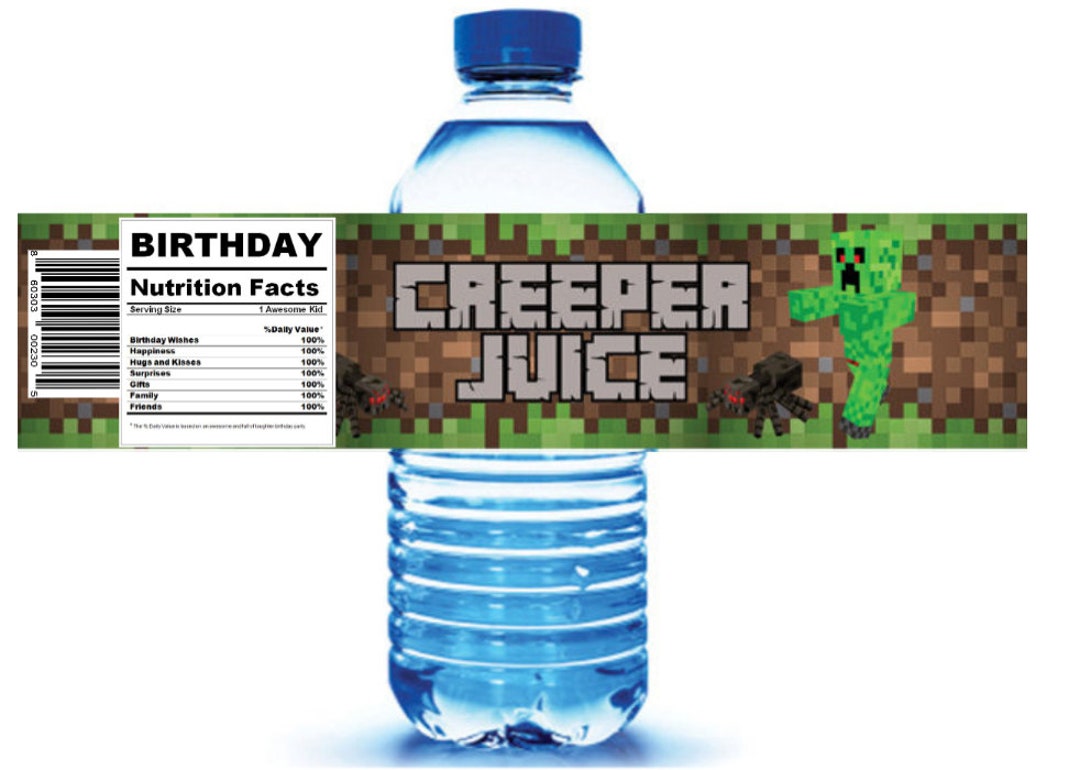 Creeper Juice Personalized Boy Birthday Water Bottle Labels, Gamer ...