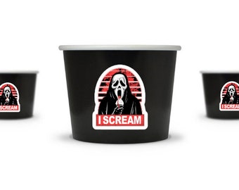 Halloween Ghost Face IScream Ice Cream Treat Cups, Spooky Disposable Dessert Cups, Ice Cream Bowls For Cold Or Hot Food, Paper Dessert Cups,