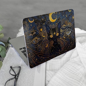 Schwarze Katze Mac Book Hülle, Laptop Hülle, Hard Bumper, Katze Druck für MacBook M2 M1 Pro, Air 13 14 16 Zoll, Geschenk für MAC Besitzer