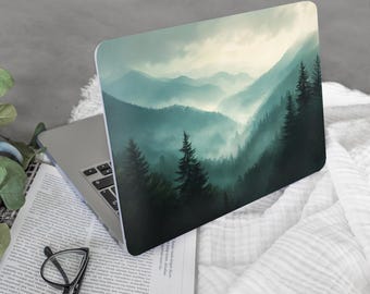 Majestic mountains MacBook Case minimalist green Laptop skin, MAC Hard Bumper, Cover for MacBook M2 M1 Pro, Air 13 14, Gift for MAC owner