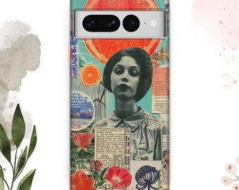 Coque de téléphone orange collage, housse de scrapbooking pour Samsung Note 20 Ultra iPhone 14 Pro Max Samsung s23 Samsung A15 A53 S21 Google Pixel 8A