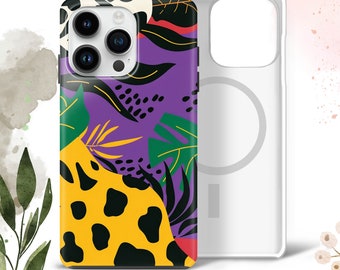 Coque de portable jungle art abstrait tropical pour iPhone 15, 14, 13, 12, Samsung A15, A54, S22, S23, A34, A53, Huawei P40, P50, Pixel 7A