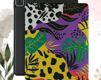 Étui pour iPad personnalisé Jungle abstraite avec porte-crayon pour iPad Air 4/5, iPad 10/9/8, iPad 10,2"/10,9 pouces/11"/12,9 pouces, iPad Pro Cover