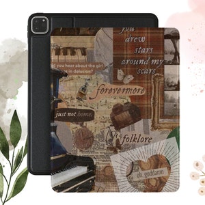 May include: A collage of images and text in brown, beige, and white tones. The text includes "you drew stars around my scars", "forevermore", "just not home", "folklore", and "oh, goddamn".